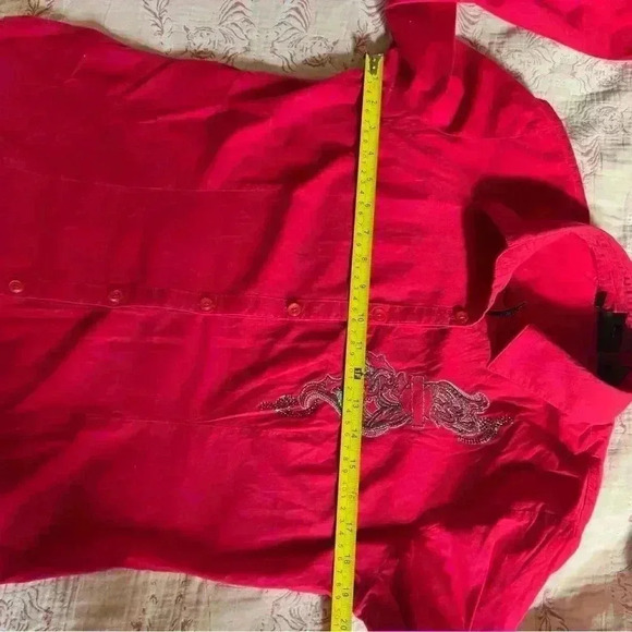 Harley Davidson Embroidered Red Collared Blouse - Size Medium - Picture 7 of 8